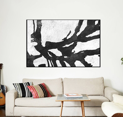 Abstract Black and White Oil Painting for Modern Home Decor