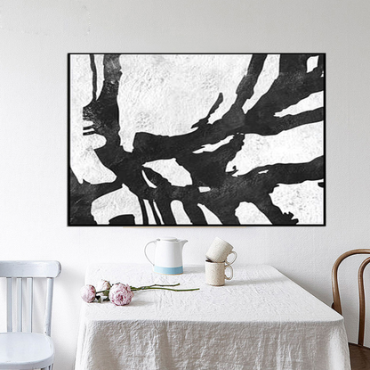 Abstract Black and White Oil Painting for Modern Home Decor