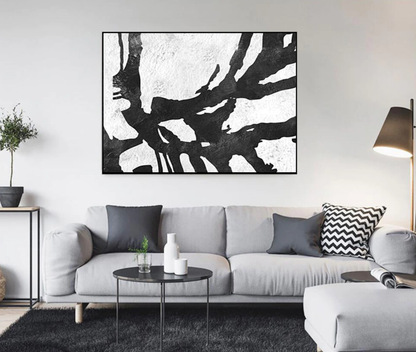 Abstract Black and White Oil Painting for Modern Home Decor