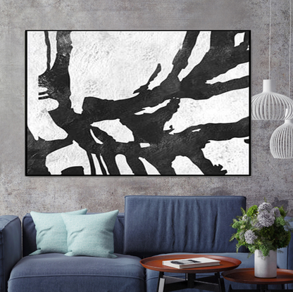 Abstract Black and White Oil Painting for Modern Home Decor