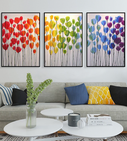 Vibrant Tulip Field Oil Painting - Colorful Floral Wall Art for Home Decor