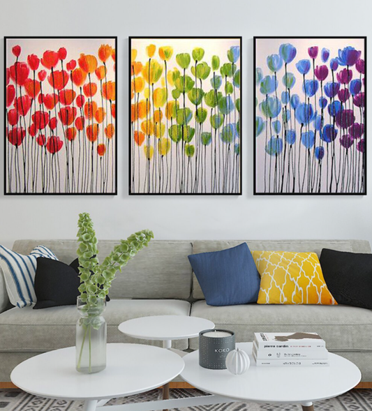 Vibrant Tulip Field Oil Painting - Colorful Floral Wall Art for Home Decor