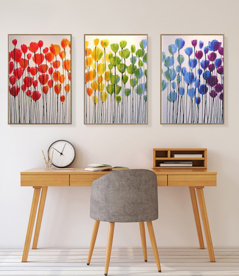 Vibrant Tulip Field Oil Painting - Colorful Floral Wall Art for Home Decor