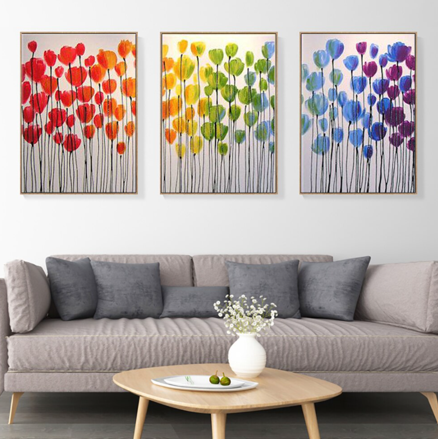 Vibrant Tulip Field Oil Painting - Colorful Floral Wall Art for Home Decor