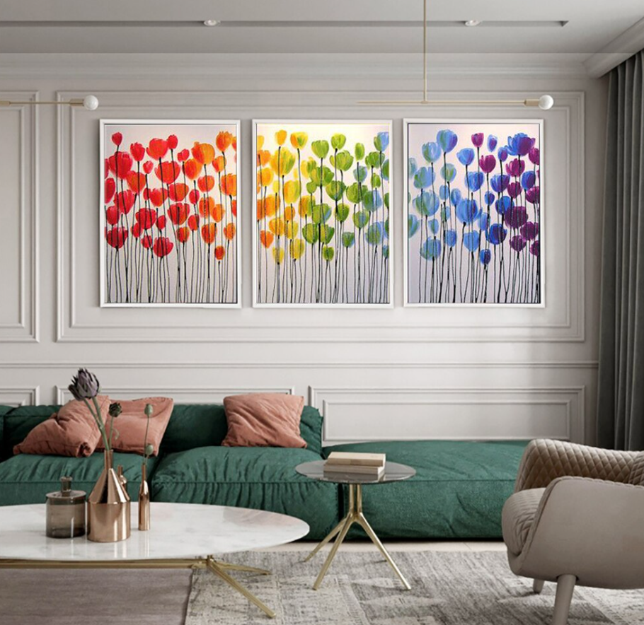 Vibrant Tulip Field Oil Painting - Colorful Floral Wall Art for Home Decor