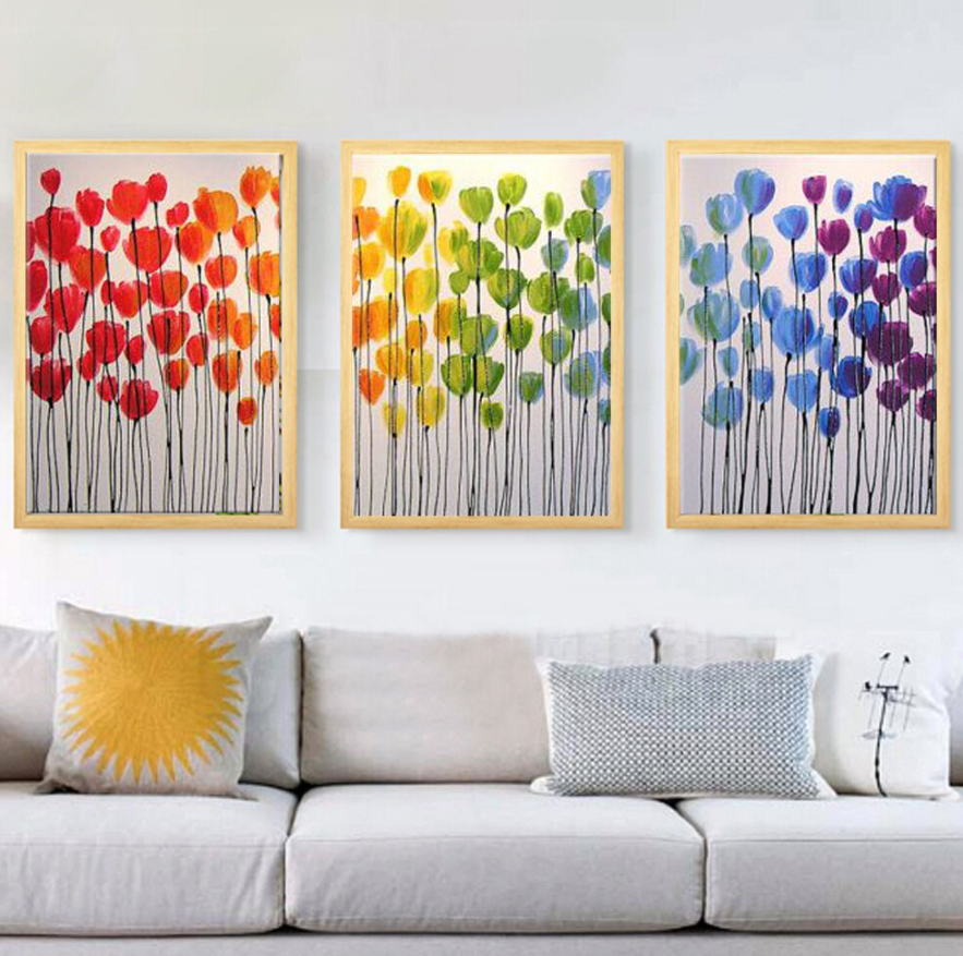 Vibrant Tulip Field Oil Painting - Colorful Floral Wall Art for Home Decor