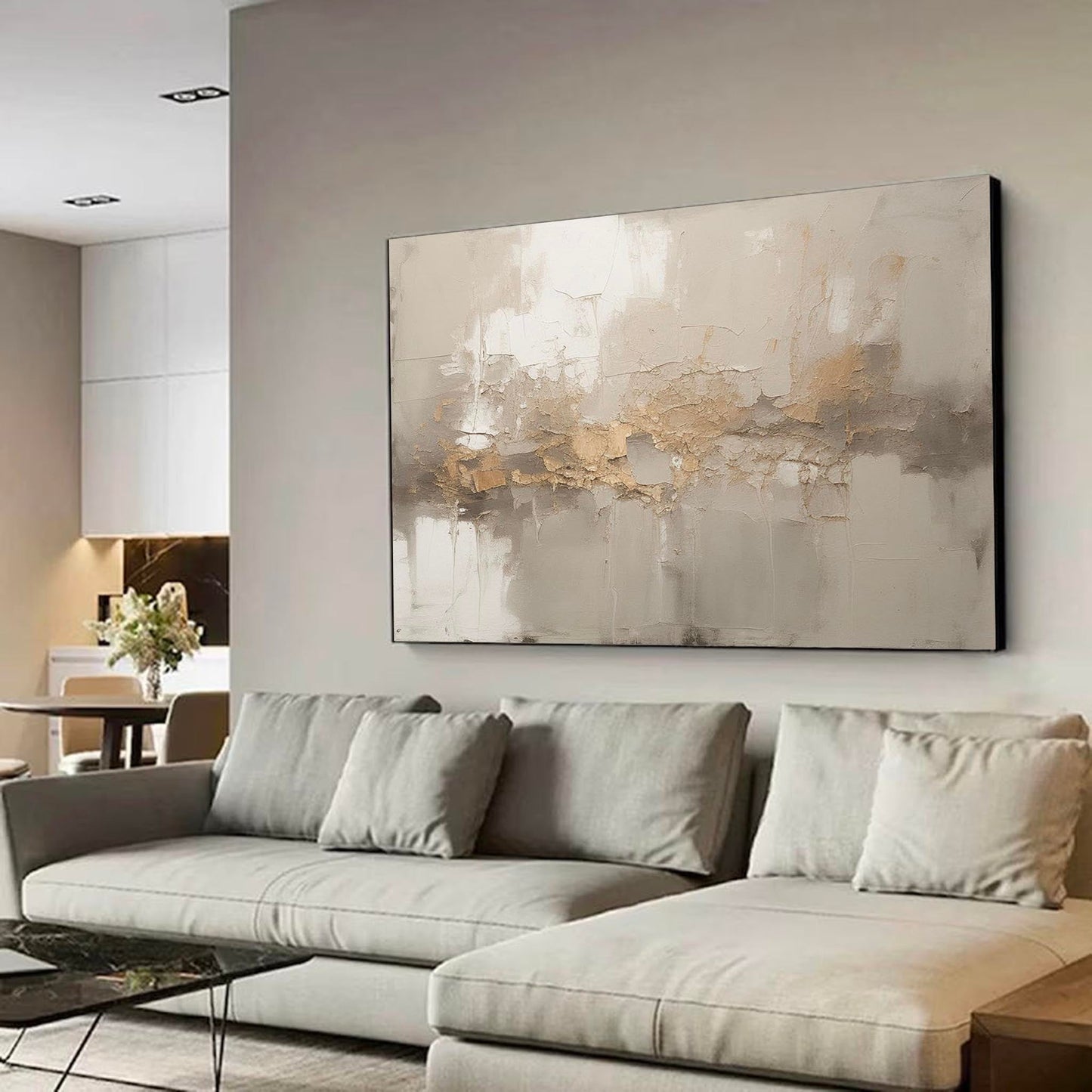 Elegant Minimalist Abstract Oil Painting with Textured Earth Tones