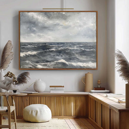 Serene Ocean Waves Oil Painting in Soft Grays and Blues for Timeless Home Decor