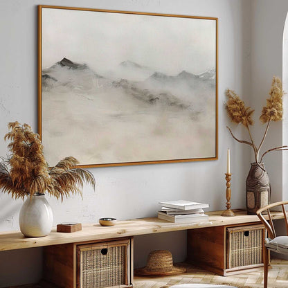 Serene Misty Mountain Landscape Oil Painting for Tranquil Home Decor