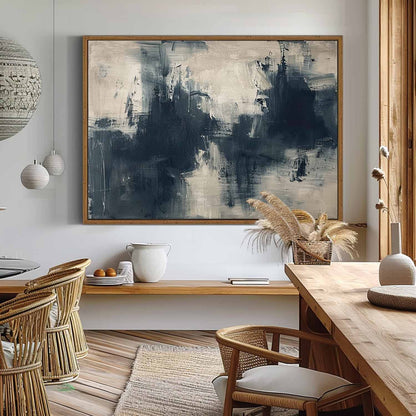 Modern Vintage Abstract Oil Painting in Neutral Tones for Contemporary Decor