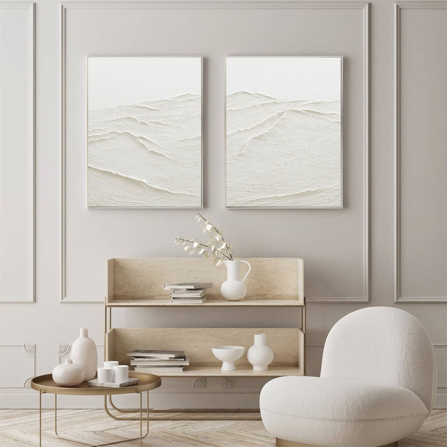 Elegant White Minimalist Abstract Art Set for Contemporary Home Decor