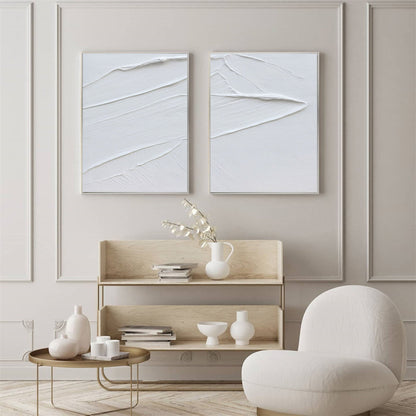 Elegant White Minimalist Abstract Oil Paintings for Modern Home Decor