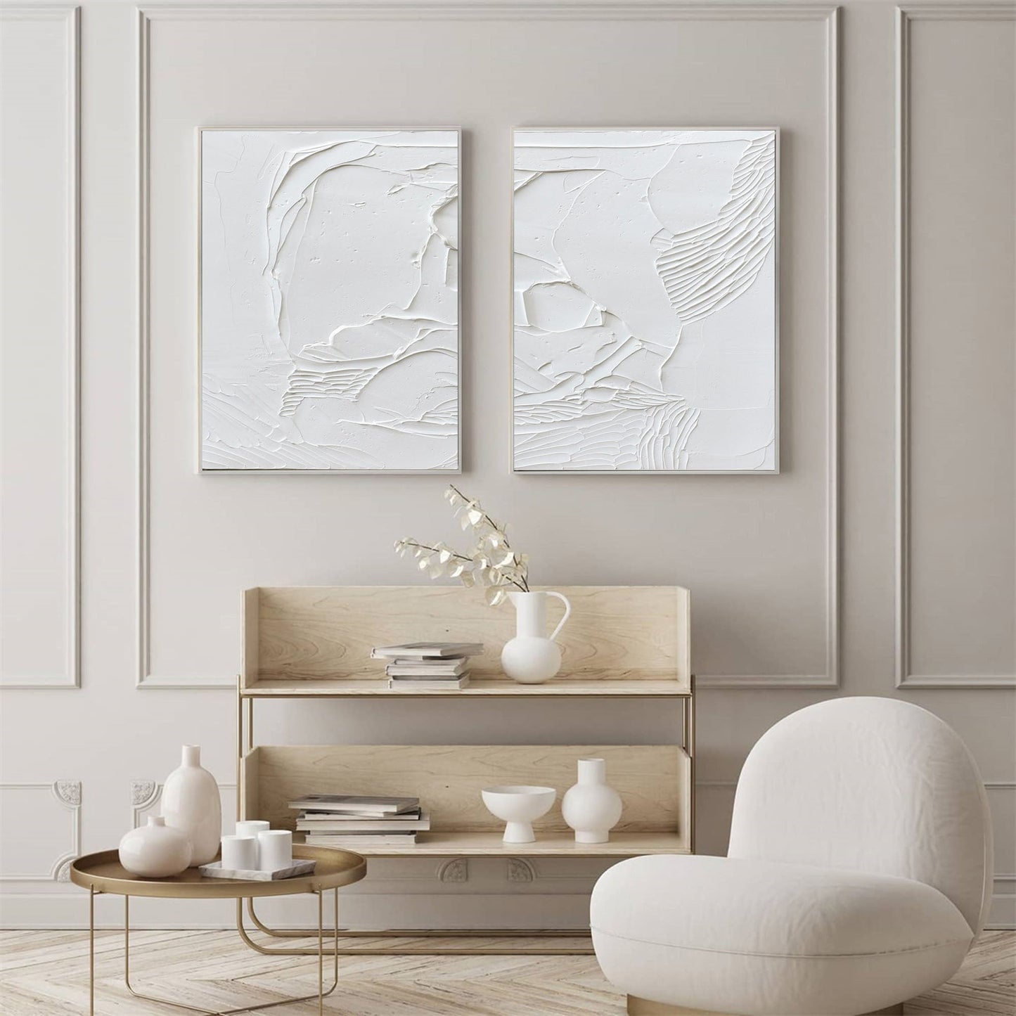 Elegant Minimalist White Abstract Oil Paintings for Modern Home Decor