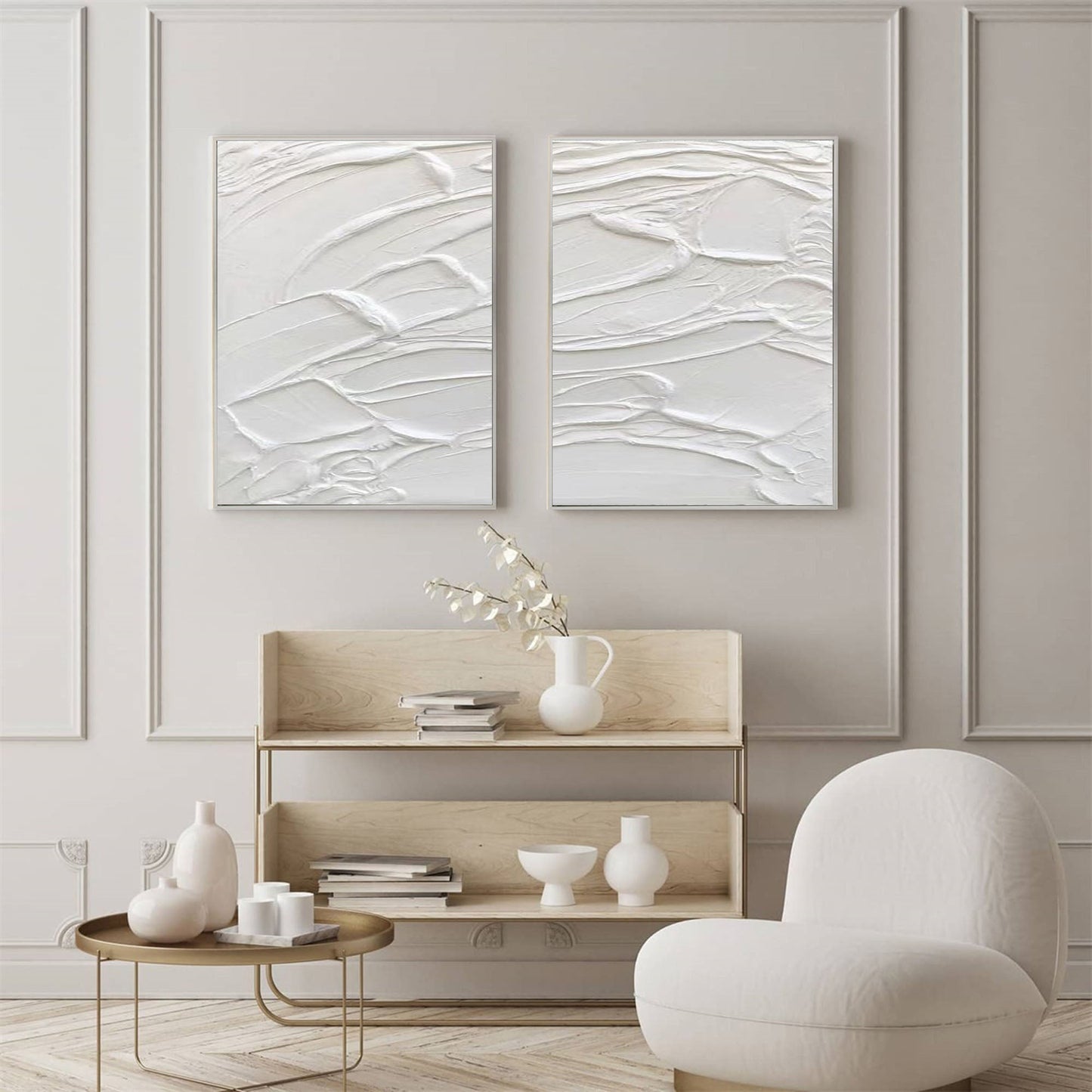 Elegant White Minimalist Abstract Oil Paintings for Modern Home Décor