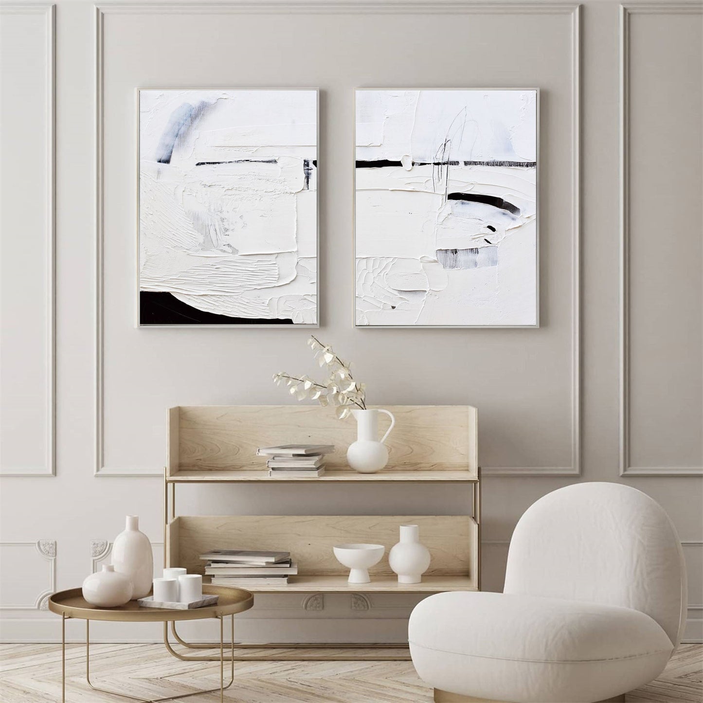 Modern White Abstract Oil Paintings for Minimalist Home Décor