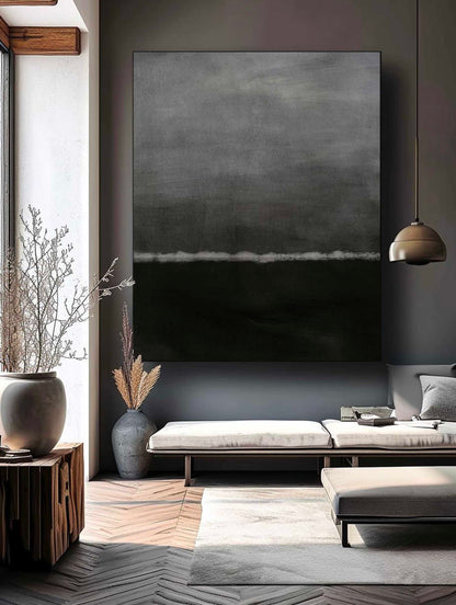 Elegant Minimalist Black and White Abstract Oil Painting for Modern Home Decor
