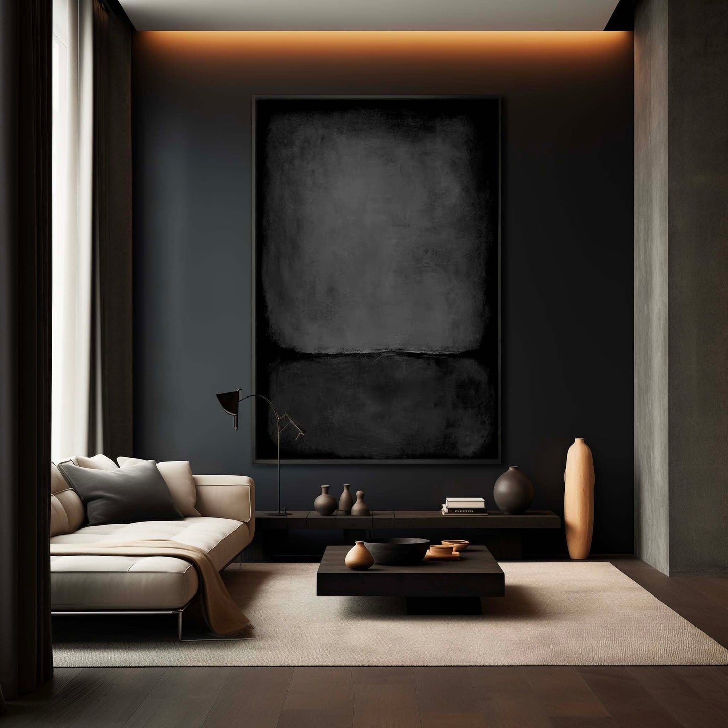 Elegant Minimalist Black Abstract Oil Painting for Modern Home Decor