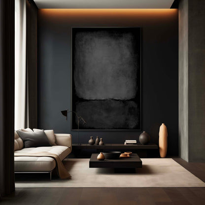 Elegant Minimalist Black Abstract Oil Painting for Modern Home Decor