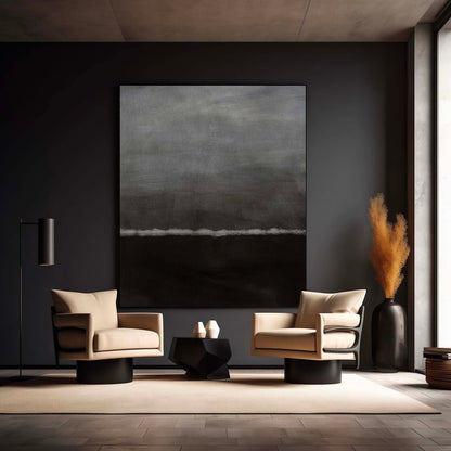 Elegant Minimalist Black and White Abstract Oil Painting for Modern Home Decor