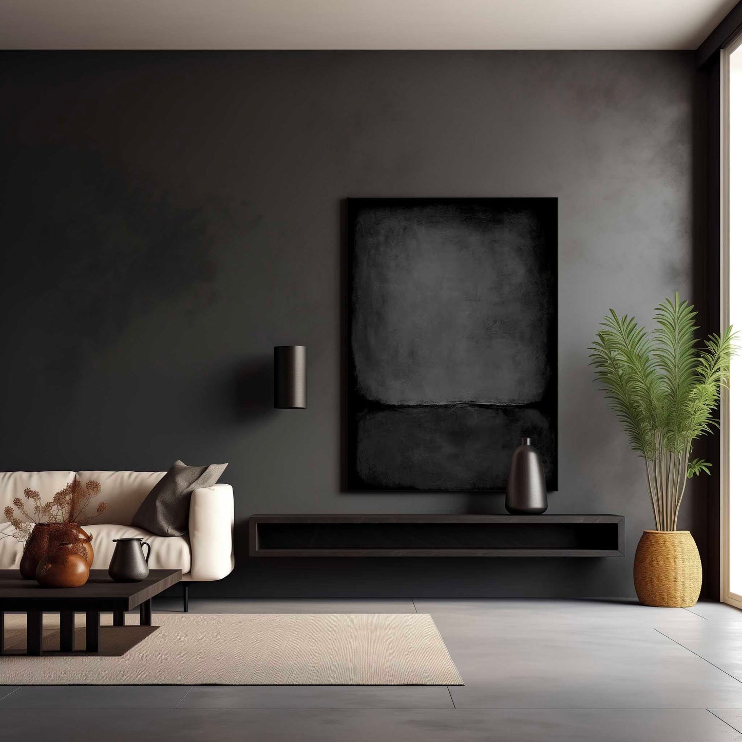 Elegant Minimalist Black Abstract Oil Painting for Modern Home Decor