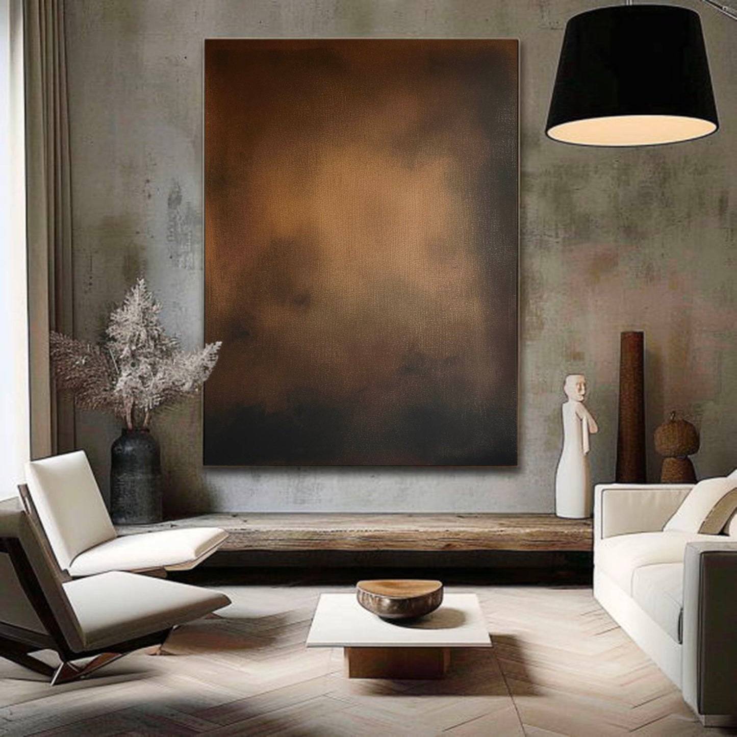 Elegant Minimalist Oil Painting in Warm Tones for Modern Home Decor