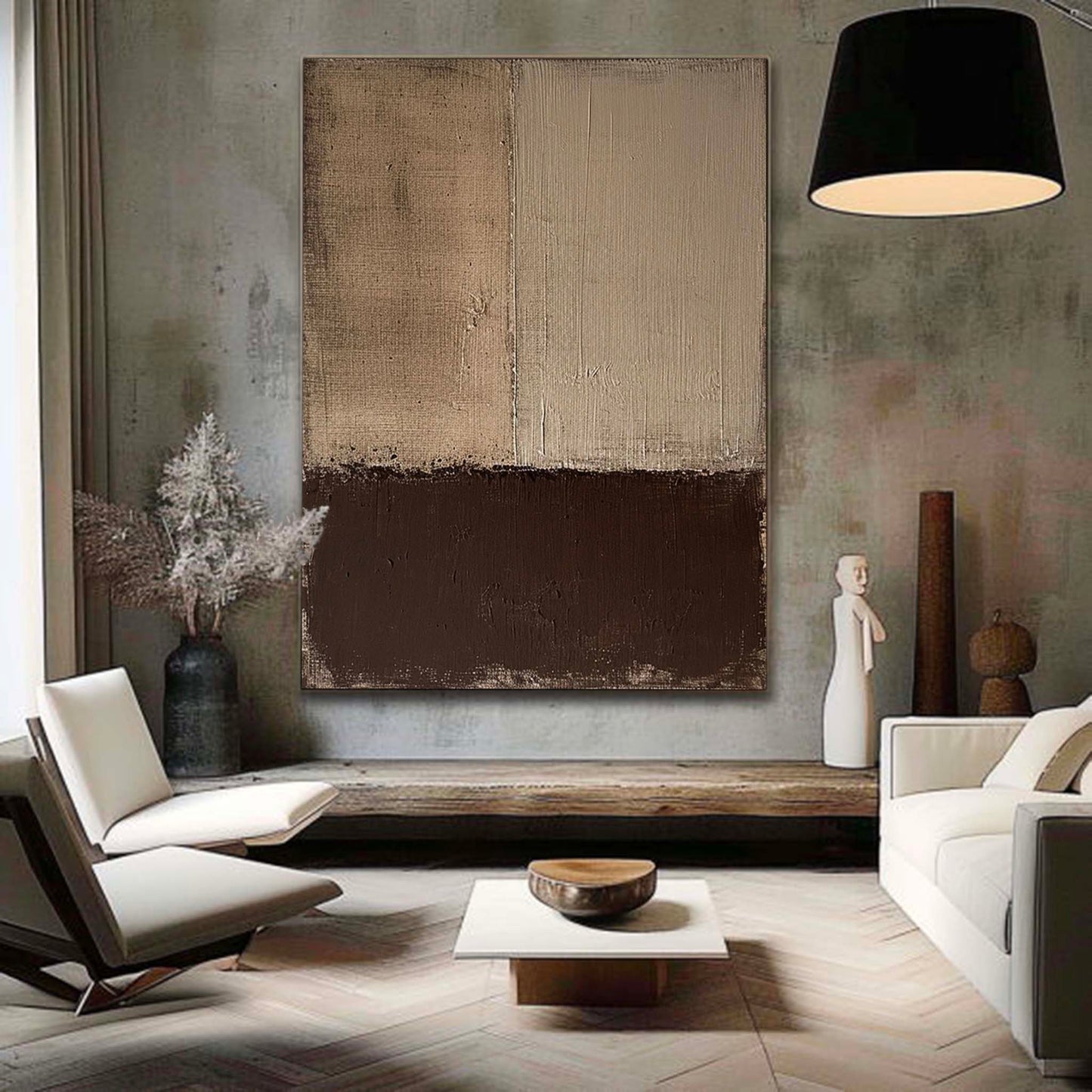 Elegant Minimalist Oil Painting with Neutral Tones for Modern Home Decor