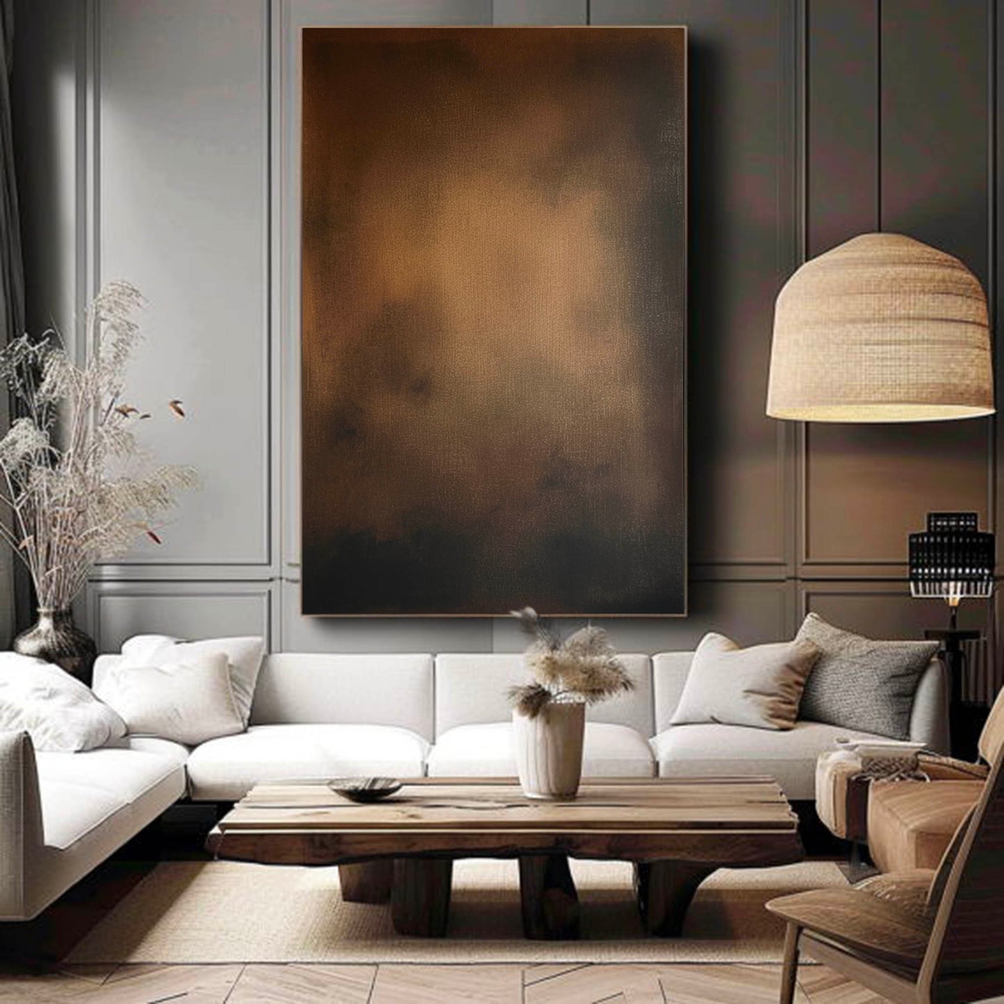 Elegant Minimalist Oil Painting in Warm Tones for Modern Home Decor