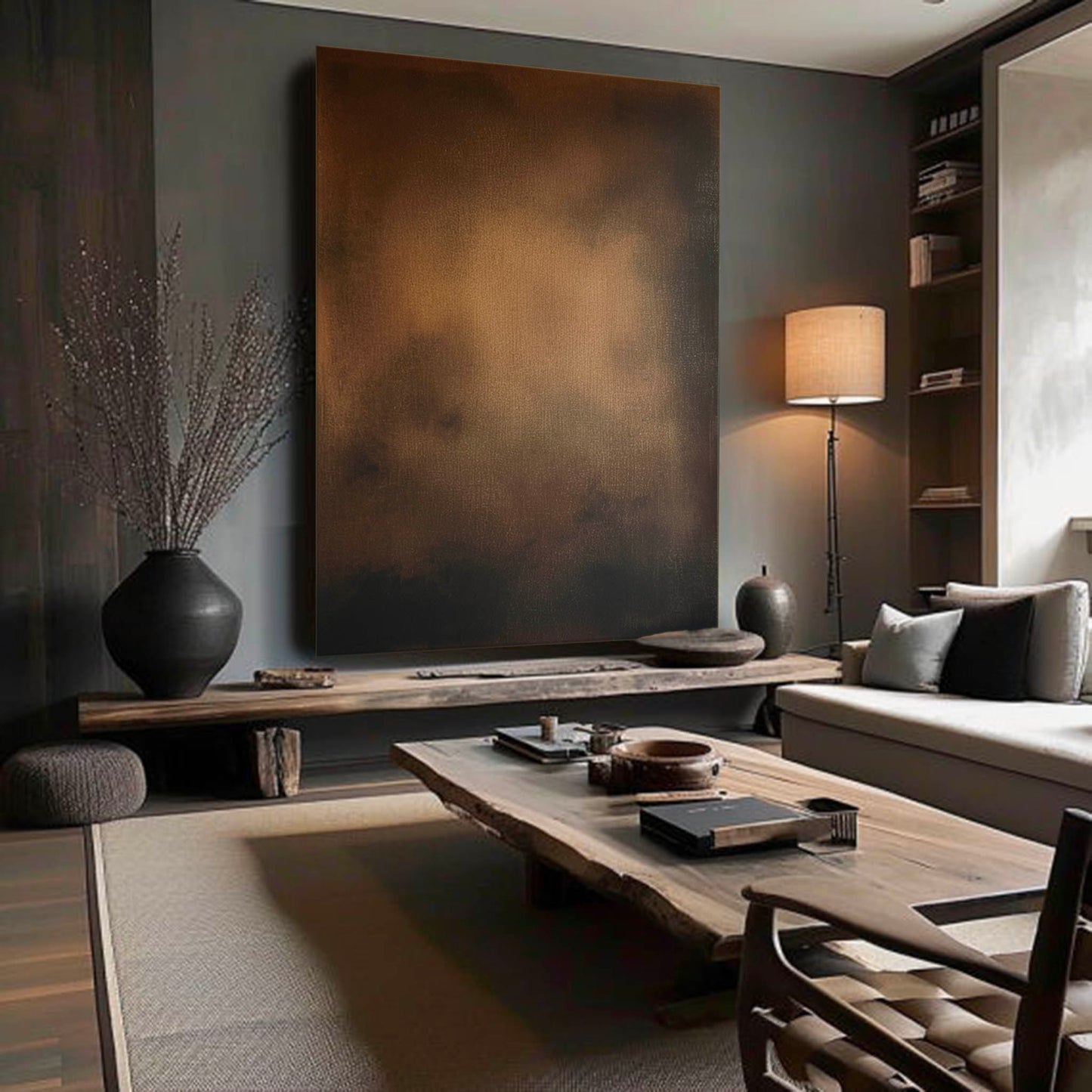 Elegant Minimalist Oil Painting in Warm Tones for Modern Home Decor