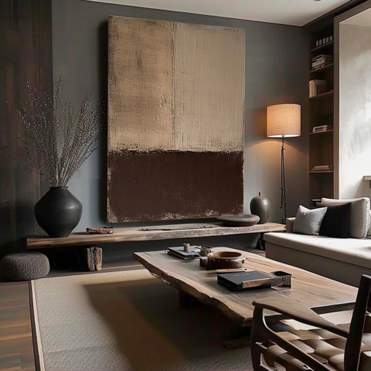 Elegant Minimalist Oil Painting with Neutral Tones for Modern Home Decor