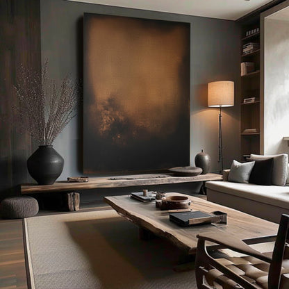Elegant Minimalist Abstract Oil Painting in Rich Earthy Tones for Modern Decor