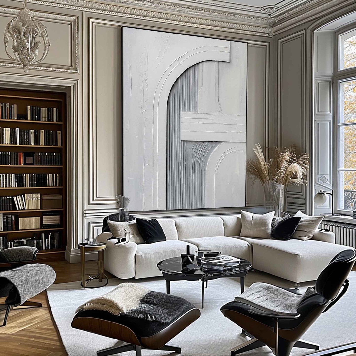 Elegant Minimalist Gray Abstract Oil Painting for Modern Home Decor