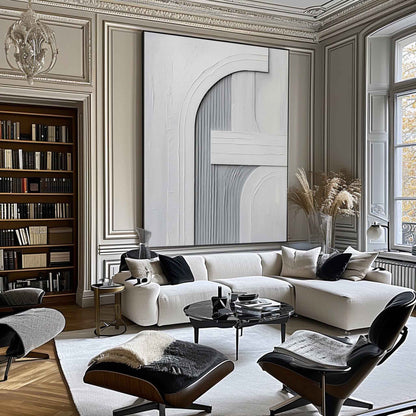 Elegant Minimalist Gray Abstract Oil Painting for Modern Home Decor