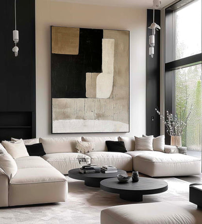 Contemporary Minimalist Abstract Oil Painting in Neutral Tones