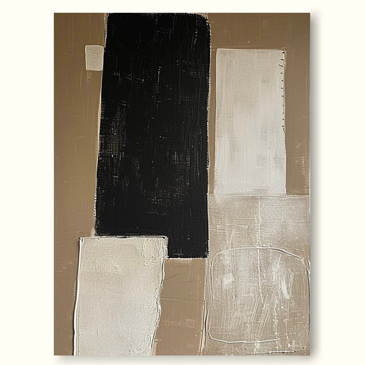 Elegant Minimalist Black and White Abstract Oil Painting for Modern Home Decor