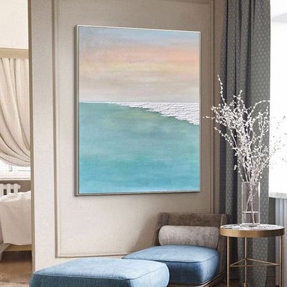 Serene Coastal Horizon: Tranquil Oil Painting for Modern Home Decor