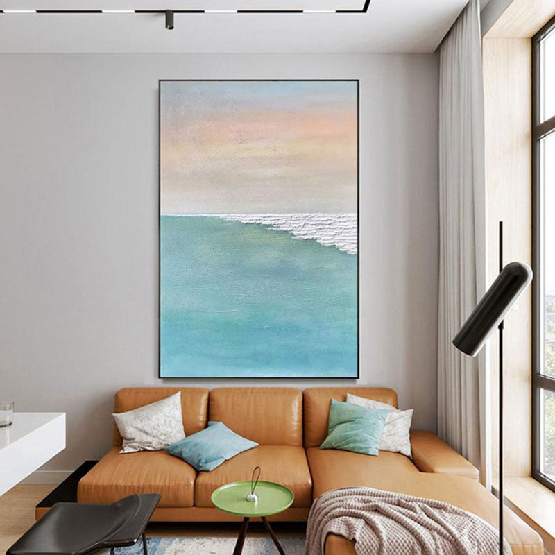 Serene Coastal Horizon: Tranquil Oil Painting for Modern Home Decor