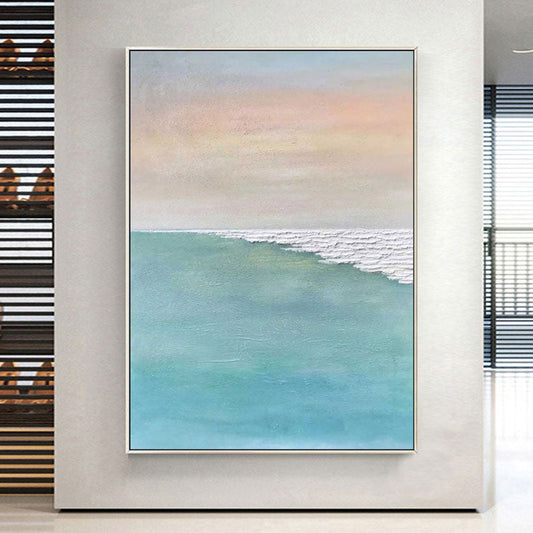 Serene Coastal Horizon: Tranquil Oil Painting for Modern Home Decor