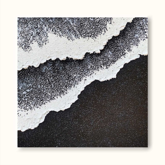 Abstract Minimalist Beach Scene: Ocean Waves and Textured Coastal Art