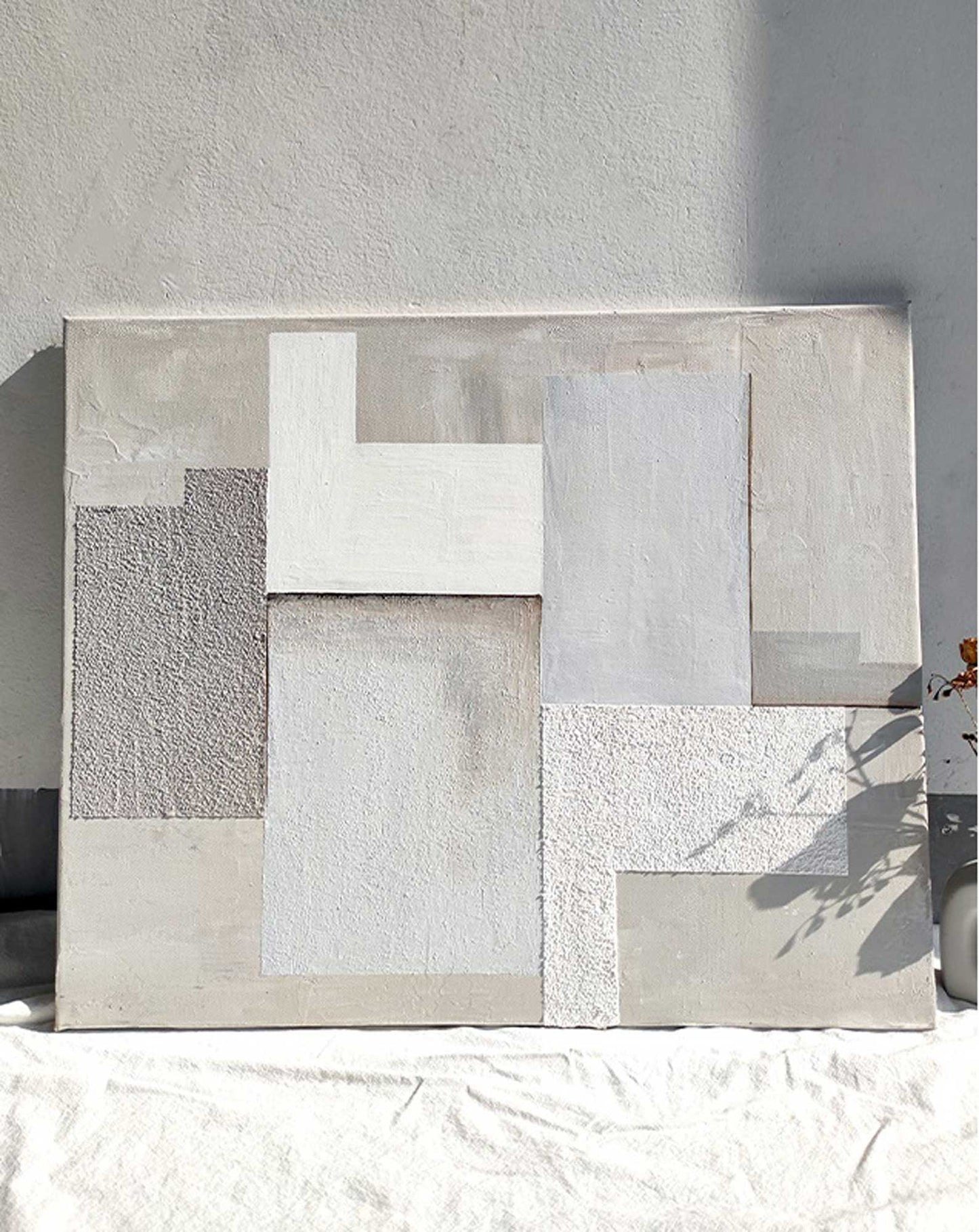 Contemporary Minimalist Geometric Oil Painting in Soft Neutrals for Modern Decor