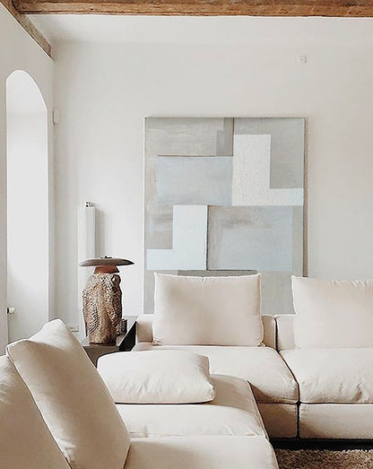 Contemporary Minimalist Geometric Oil Painting in Soft Neutrals for Modern Decor