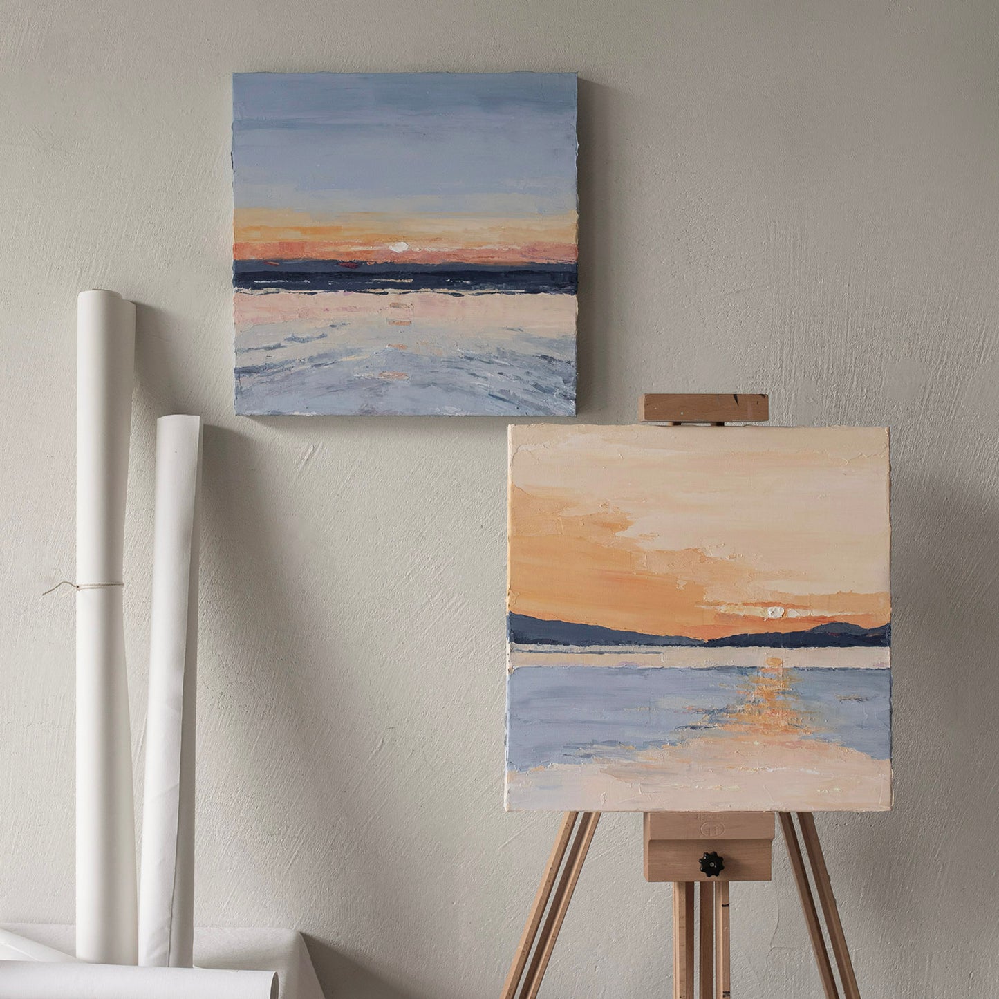 Minimalist Sunset Ocean Waves Mountain Oil Painting 364LT