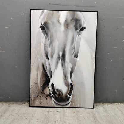 Stunning Grey and White Abstract Horse Oil Painting for Modern Home Decor