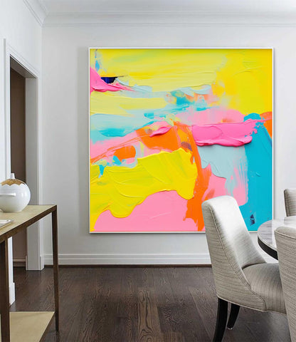 Vibrant Abstract Oil Painting with Bold Colors for Modern Home Decor