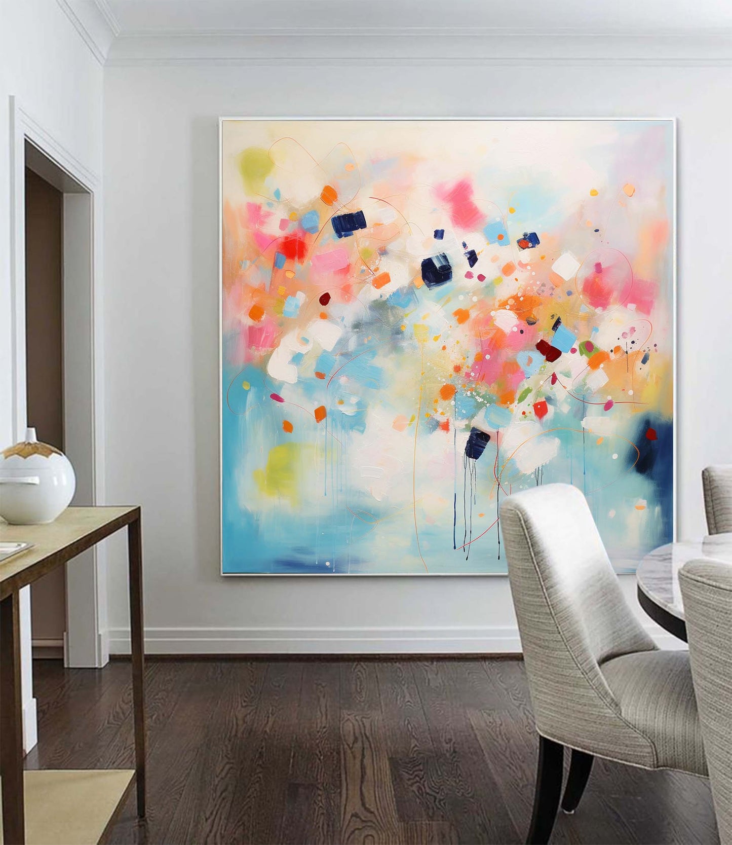 Vibrant Abstract Oil Painting with Colorful Geometric Shapes and Dynamic Brushstrokes