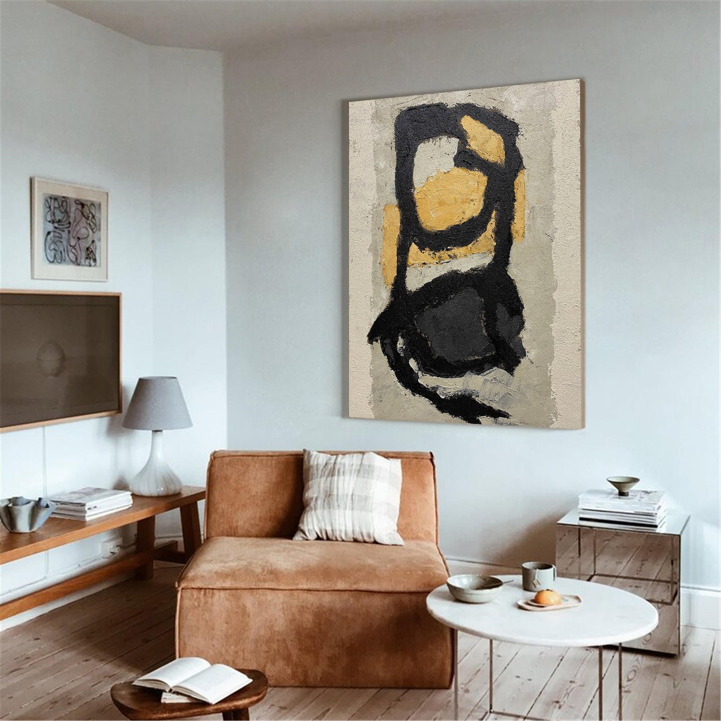 Abstract Black and Gold Oil Painting for Modern Home Decor and Art Collectors