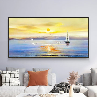 Tranquil Sailboat at Sunset - Serene Ocean Landscape Oil Painting