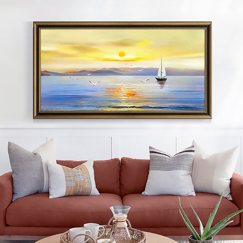 Tranquil Sailboat at Sunset - Serene Ocean Landscape Oil Painting