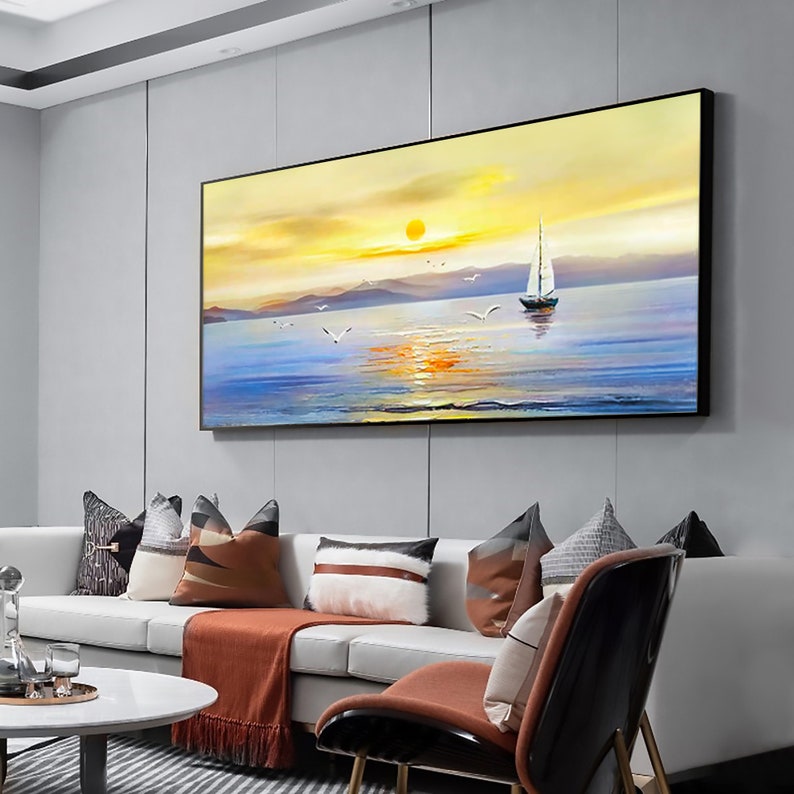 Tranquil Sailboat at Sunset - Serene Ocean Landscape Oil Painting