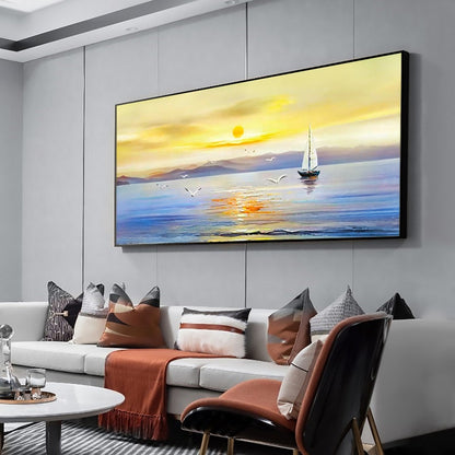 Tranquil Sailboat at Sunset - Serene Ocean Landscape Oil Painting