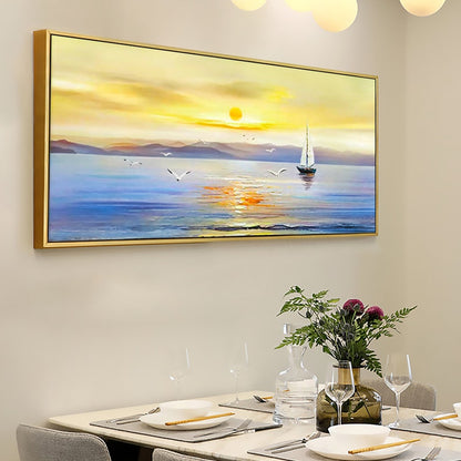 Tranquil Sailboat at Sunset - Serene Ocean Landscape Oil Painting